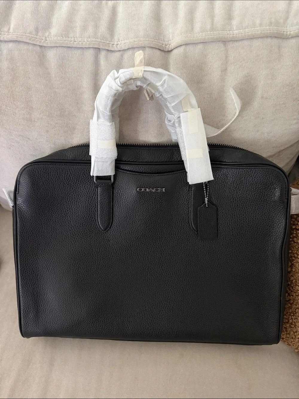 Coach Black Pebbled Leather Briefcase with Hang Tag